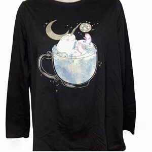 Cat & Jack Black Long Sleeve Shirt with Narwhal and Cup Design